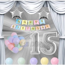 Bal10 Dünyası Gümüş Renk Yıldız Folyo Balon Seti 15 Yaş
