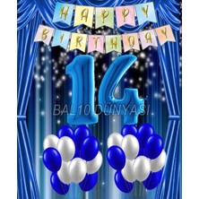 Bal10 Dünyası Mavi Renk Yıldız Folyo  Balon Seti 14 Yaş