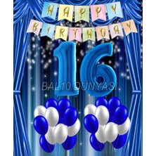Bal10 Dünyası Mavi Renk Yıldız Folyo  Balon Seti 16 Yaş