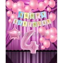 Bal10 Dünyası Pembe Renk Yıldız Folyo  Balon Seti 4 Yaş