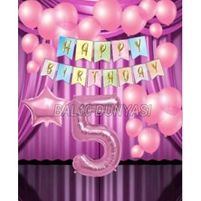 Bal10 Dünyası Pembe Renk Yıldız Folyo  Balon Seti 5 Yaş