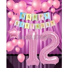 Bal10 Dünyası Pembe Renk Yıldız Folyo  Balon Seti 12 Yaş