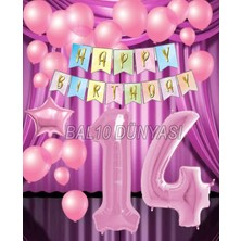 Bal10 Dünyası Pembe Renk Yıldız Folyo  Balon Seti 14 Yaş