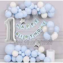 Bal10 Dünyası Gümüş Renk Banner'lı Stand'lı Folyo Balon Seti 1 Yaş
