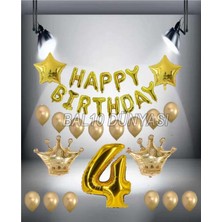 Bal10 Dünyası Gold Renk Kral Taç Happy Bırthday Folyo Balon Seti 4 Yaş