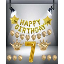 Bal10 Dünyası Gold Renk Kral Taç Happy Bırthday Folyo Balon Seti 7 Yaş