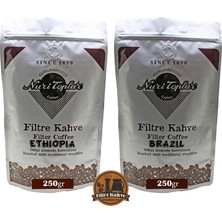 Nuri Toplar Filtre Kahveleri Ethiopia ve Brazil Yöresel Paket 2X250 gr