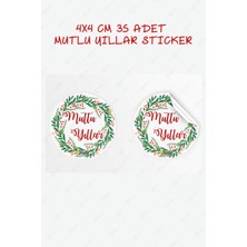 Msticker Mutlu Yıllar Suya Dirençli Sticker 4x4 cm 35 Adet Yapışkanlı Dekoratif Tasarım