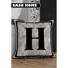 Saso Home Harfli Kırlent Kılıfı H Harfi - Harfli Dekoratif Hediyelik Dijital Baskılı Kırlent - Yastık Kılıfı