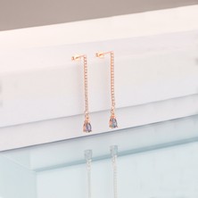 Ravza Gümüş 925 Ayar Gümüş Damla Mistik Topaz Su Yolu Küpe