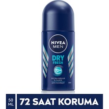 NIVEA Men Erkek Roll On Deodorant Dry Fresh 50ml, Ter ve Ter Kokusuna Karşı 48 Saat Çift Etkili Anti-perspirant