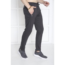 Escetic Erkek Spor Koyu Gri Kemer Detaylı , Çift Arka Cepli ,Çift Ön Cepli Fermuarlı Slimfit Eşofman Altı - B1216