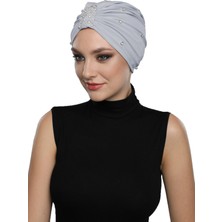 Elysianfidan Swarovskili Astarlı El Işi Swarovski Işlemeli Açık Gri Hazır Türban Tesettür Bone