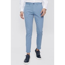 Morven  Erkek Mavi Piefti Pamuk Yan Cep Spor Kesim Slim Fit Dar Kesim Pantolon