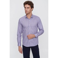 Morven  Erkek Pembe Pamuk Baskılı Slim Fit Dar Kesim Gömlek