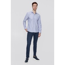 Morven  Erkek Mavi Saldera Desenli Slim Fit  Dar Kesim Gömlek