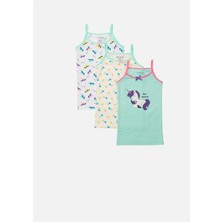 Defne Unicorn Desen Baskılı Penye Elastan Ince Askılı Kız Çocuk 3'lü Paket Atlet