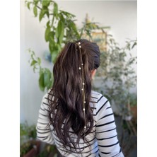 Pearly Handmade İncili Saç Zinciri - Gold Sallantılı Saç Aksesuarı Tel Toka