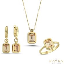 Kayra Mücevher Sitrin Taşlı Altın Takım TKM05