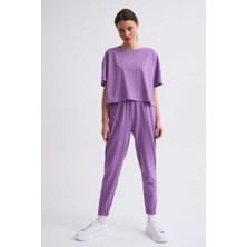The Recolor Organik Regular Fit Kısa Kollu Kadın Crop Tişört - Mor Mor - Xl