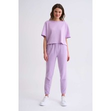 The Recolor Organik Regular Fit Kısa Kollu Kadın Crop Tişört - Lila Lila - S