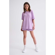 The Recolor Organik Regular Fit Kısa Kollu Kadın Tişört - Lila Lila - S