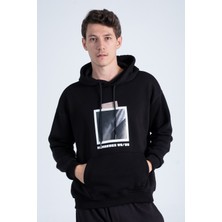 The Rule Erkek Siyah Oversize Fit Önü Baskılı Kapüşonlu Içi Yumuşak Tüylü Sweatshirt RF0305