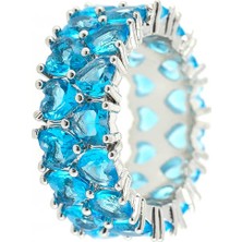 Merano Design Turkuaz Kalpli Çift Sıra Yüzük