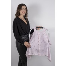 Paris in Paris Puset Örtüsü Çıt Çıtlı Açılır-Kapanır  %100 Pamuklu  Müslin Kumaş Pembe-Yıldız Desenli