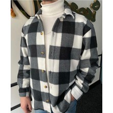 A&O Style Siyah Kareli Oversize Kışlık Kalın Polar Gömlek