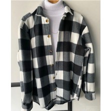 A&O Style Siyah Kareli Oversize Kışlık Kalın Polar Gömlek