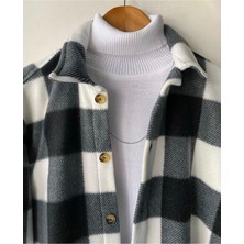 A&O Style Siyah Kareli Oversize Kışlık Kalın Polar Gömlek
