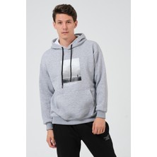 The Rule Erkek Gri Oversize Fit Önü Baskılı Kapüşonlu Içi Yumuşak Tüylü Sweatshirt RF0306