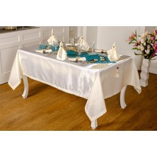 Finezza Mina Kadife Turkuaza Krem Sofra Tk. 8 Kşl. 160X230 cm 26 Prç.  - 1236