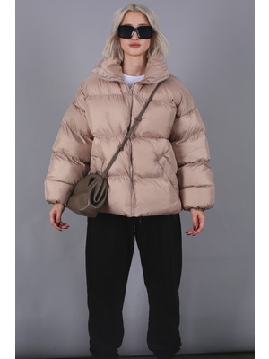 Madmext Taş Rengi Basic Oversize Kadın Şişme Mont MG1550