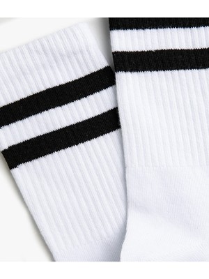 Herosa Tekstil 10'lu Uzun Pamuklu Unisex Çizgili Beyaz Çorap