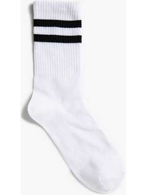 Herosa Tekstil 10'lu Uzun Pamuklu Unisex Çizgili Beyaz Çorap