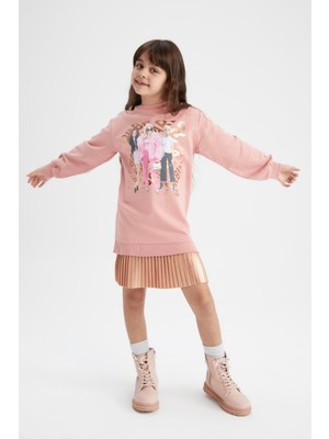 DeFacto Kız Çocuk Barbie Uzun Kollu Pileli Sweat Elbise Y5060A622AU