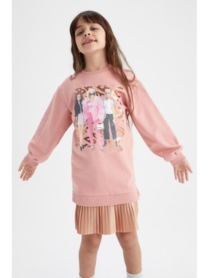 DeFacto Kız Çocuk Barbie Uzun Kollu Pileli Sweat Elbise Y5060A622AU