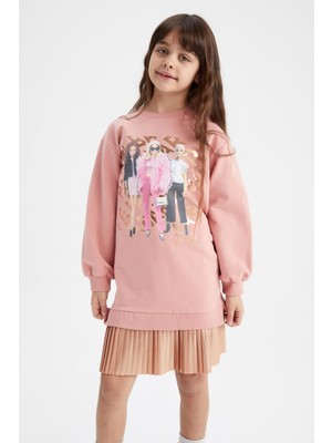 DeFacto Kız Çocuk Barbie Uzun Kollu Pileli Sweat Elbise Y5060A622AU