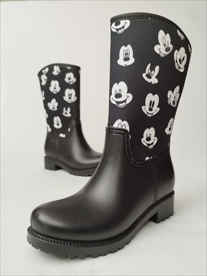 Sea & Blue Shoes Mickey Puantiye Baskılı Siyah Su Geçirmeyen Kız Çocuk Yağmur Çizmesi