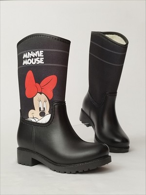 Sea & Blue Shoes Minnie Mouse Poz Veriyor Baskılı Peluşlu Su Geçirmeyen Kız Çocuk Yağmur Çizmesi