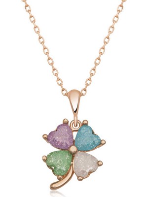 Gumush Gümüş Renkli Taşlı Kalp Yonca Kadın Kolye