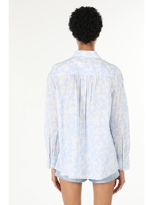 Colin's Regular Fit Shirt Neck Çiçek Baskılı Mavi Kadın Uzun Kol Gömlek