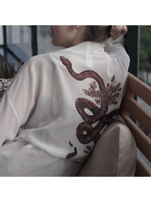 Mita Concept Şifon Yarasa Kol Ekru Renk Kimono