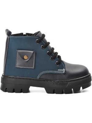 Aspor Arz 2301003-P Lacivert-Petrol Içi Kürklü Fermuarlı Çocuk Bot