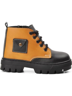 Aspor Arz 2301003-P Siyah-Camel Içi Kürklü Fermuarlı Çocuk Bot