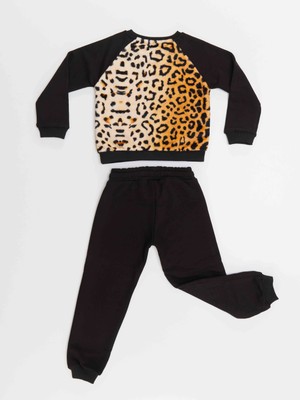 Denokids Peluş Leopar Kız Çocuk Eşofman Takım