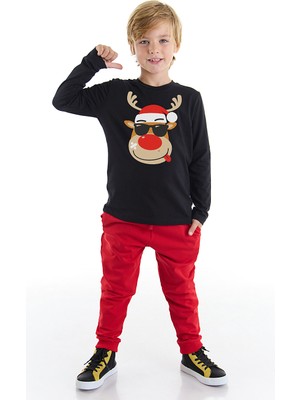 Denokids Yılbaşı Geyik Erkek Çocuk T-Shirt Pantolon Takım