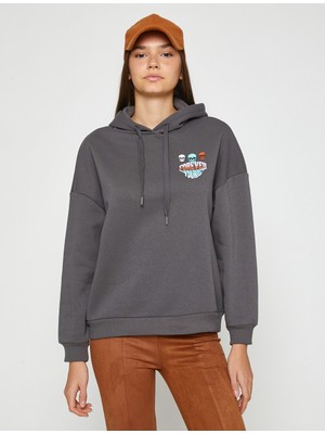 Koton Baskılı Kapüşonlu Sweatshirt İçi Polarlı